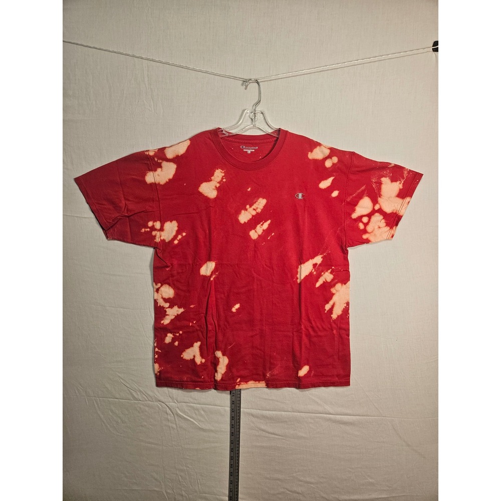 Champion Mens XL Red Bleach Dye Tie Dye Short Sleeve T-Shirt Embroidered vintage - Picture 1 of 7